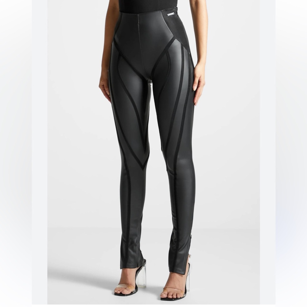 High-Waist Faux Leather Sculpting Pants - Black